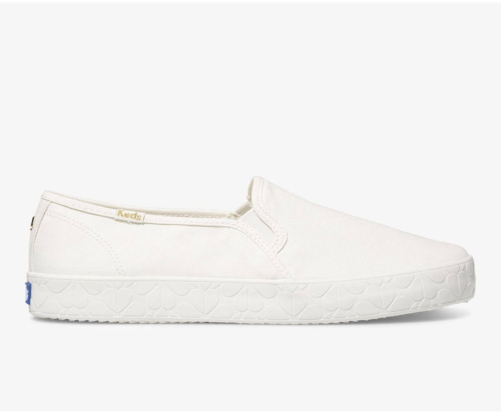 Slip Ons Keds Mujer Blancos - Kate Spade New York Double Decker Logo Foxing - 5470-ZTXBI